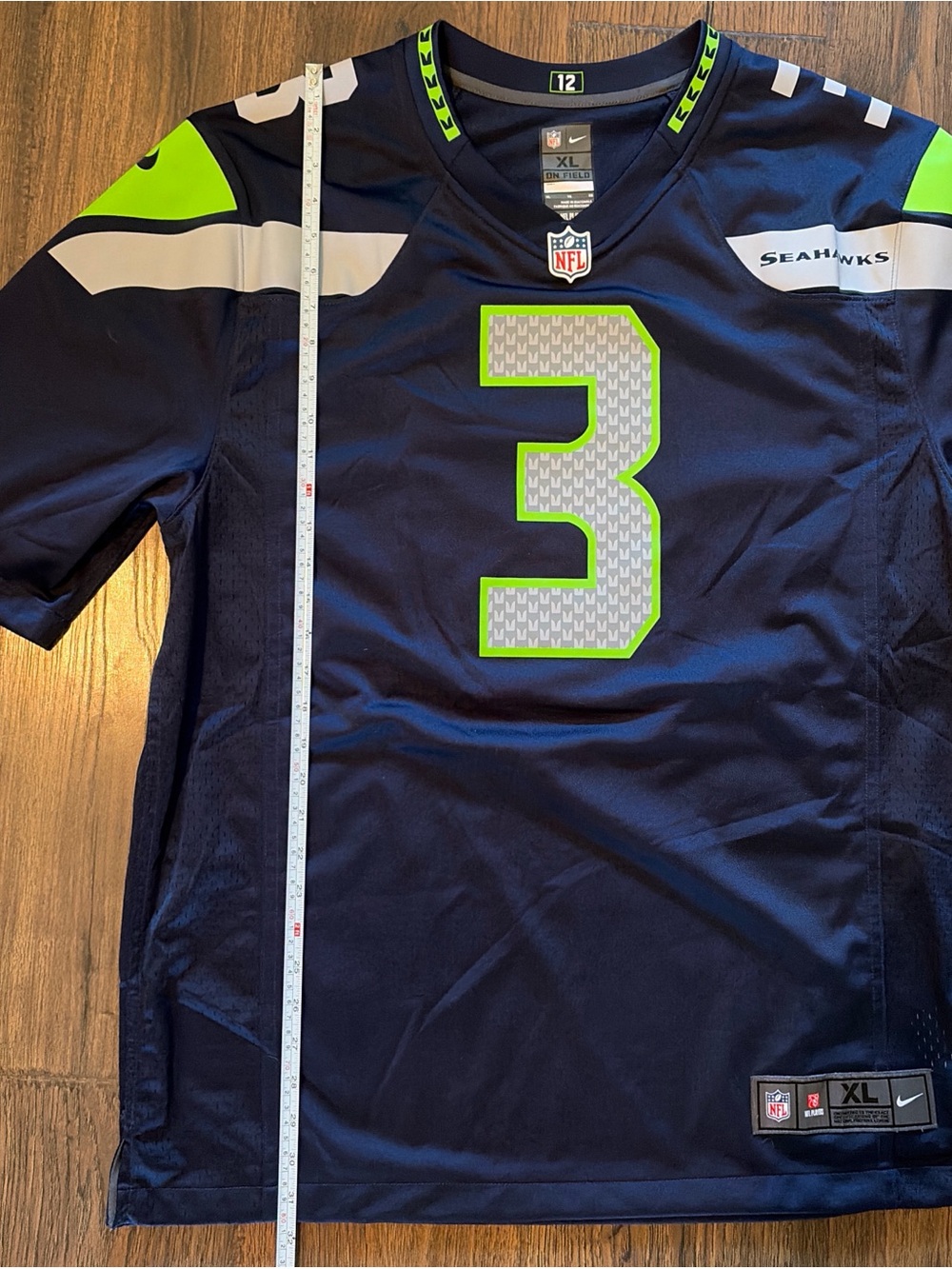 NFL Seahawks Navy and Neon Green #3 Football Jersey - Picture 4 of 5